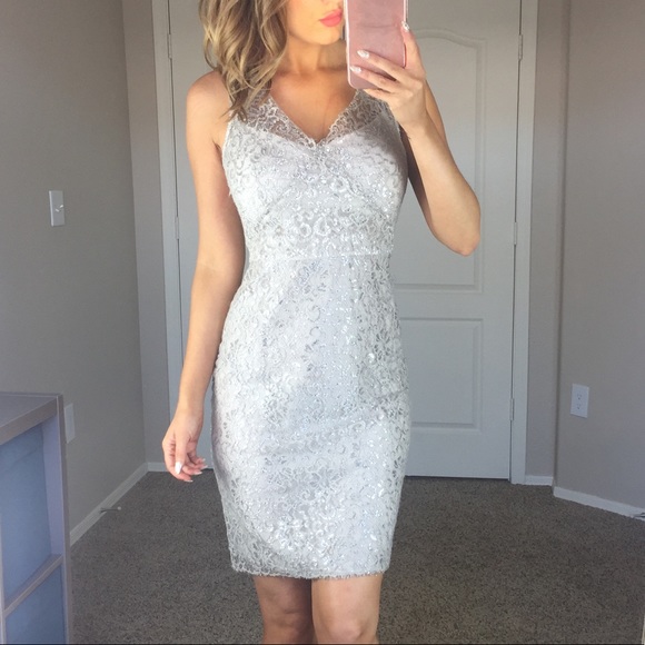 BCBGMaxAzria Dresses & Skirts - BcbgMaxAzria Silver Lynnette Lace Dress Size 8